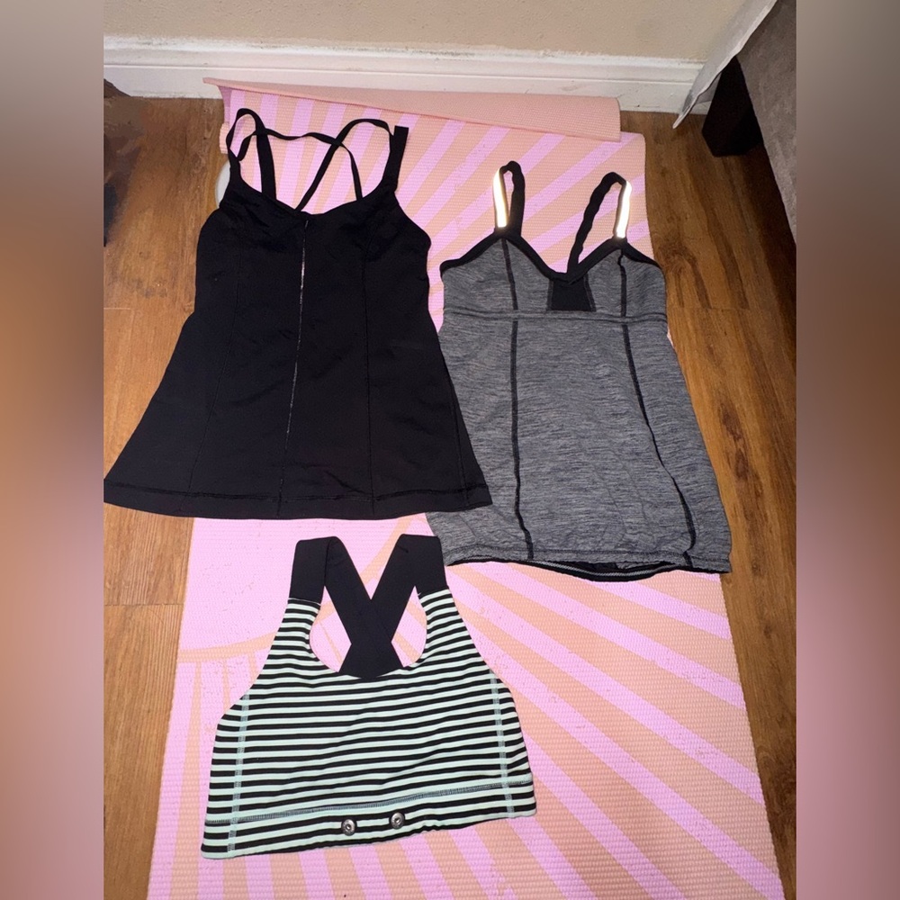 lululemon athletica Black, Gray, and Striped Tank Tops